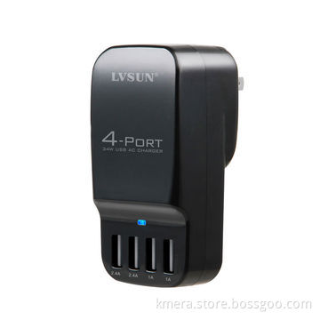 Portable Travel AC Charger with 4 Independent USB Port, Charging 2 iPad and 2 iPhone simultaneously